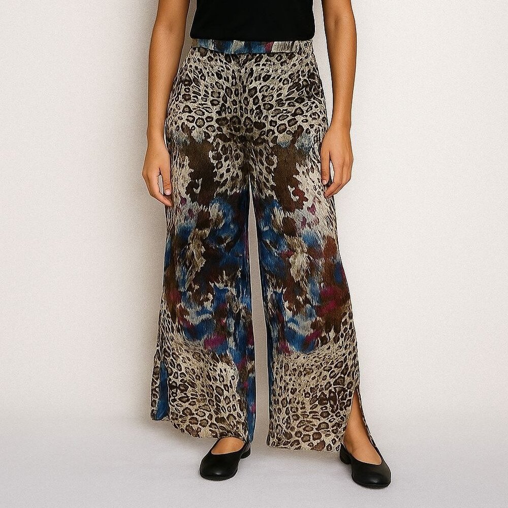 Kareer Koncept Wide Leg Pants Size 14 Animal Floral Print Glam Boho Lined Resort
